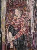 EWART JOHNS oil on board - early-career seated figure, entitled verso 'Girl (Barbara) 1957', signed,