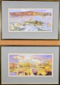 RONALD LOWE watercolours, a pair - landscapes, entitled verso on Attic Gallery (Wind Street,