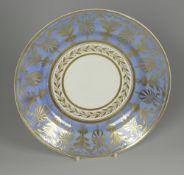 A SWANSEA PORCELAIN PLATE in the rare set pattern No.469, having a light-blue border decorated