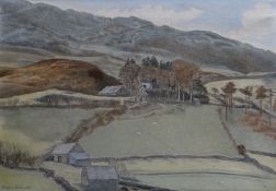 POWYS EVANS unframed oil on canvas - Welsh farmstead, Brynmawr, the former home of Rowland Ellis who