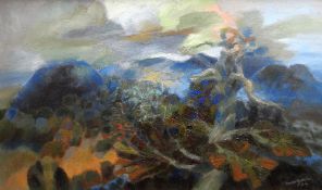 GLYN MORGAN oil on canvas - Chappel Gallery label verso, entitled 'Landscape with Cornfield', signed