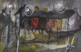 JOHN UZZELL EDWARDS watercolour - valley street scene with clothes on lines, signed John, entitled