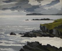 DAVID BARNES oill on canvas - coastal scene near Holyhead, Anglesey, entitled verso 'Looking North