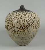 OGWYN DAVIES stoneware - fruit-form vase with exceptionally narrow nipple-neck & having a textured