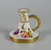 A RARE NANTGARW LOOP-HANDLE TAPERSTICK circa 1820, with tapered cylindrical nozzle, feathered handle