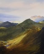ROB PIERCY watercolour - dramatic Snowdonia scene entitled verso 'Cwm Tregalan', signed, 53 x 42cms