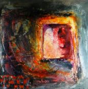 SUSAN SANDS mixed media and construction - social-commentary semi-abstract in regarding arranged