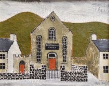 JACK JONES oil on board - street with hillside, entitled verso on Attic Gallery label '