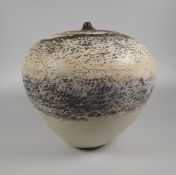 OGWYN DAVIES stoneware - fruit-form vase with exceptionally narrow nipple-neck & having a textured