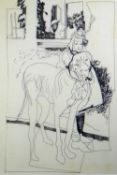 JOHN UZZELL EDWARDS pen and ink drawing - young girl with a large dog, 29 x 20cms