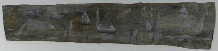 JOHN KNAPP FISHER mixed media on torn uneven paper - entitled verso '7 Yachts', signed and dated
