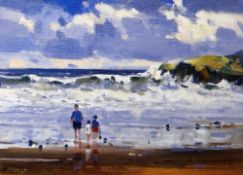 ED FORREST coloured limited edition (73/500) print - coastal waves with three figures, signed in