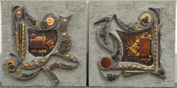 ELIZABETH LEWIS relief construction on board, a pair - abstract, 61 x 63cms