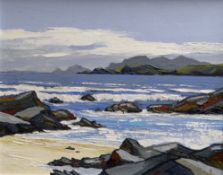 DAVID BARNES oil on board - Gwynedd coastal view, entitled verso 'Towards yr Eifl', signed verso, 39