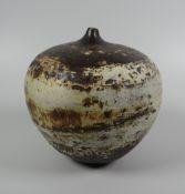 OGWYN DAVIES stoneware - fruit-form vase with exceptionally narrow nipple-neck & having a textured