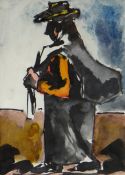 JOSEF HERMAN inkwash & watercolour - peasant figure carrying sack, 20 x 15cms Provenance: private