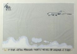 GRENFELL `GREN` JONES MBE (1934-2007) original cartoon drawing - passenger plane