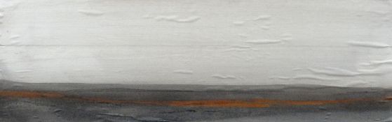 ROGER CECIL mixed media on paper laid to board - barren landscape with copper coloured streak of