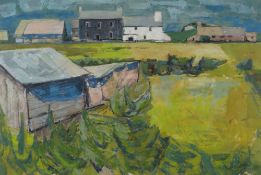 JAMES TARR gouache - Pembrokeshire farmstead and landscape, entitled 'Near St. David's 1953, signed,