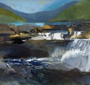KAREN PEARCE oil - mountain stream with tumbling water over rocks, signed & dated 2015, 24.5 x 25.