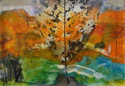 PAUL REES FRSA acrylic, construction and stencil-work on board - small silhouetted figure in