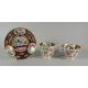 A SWANSEA 'JAPAN' TEA & COFFEE TRIO decorated in the Imari palette with reserves of garden flowers - Image 1 of 3