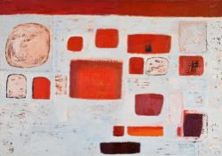 OGWYN DAVIES oil on panel - semi-abstract, entitled 'Red & White No.10', signed and dated 1973, 42 x