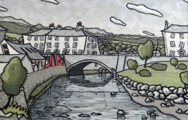 ALAN WILLIAMS acrylic on canvas - fisherman and other figures in the town, entitled verso 'The Old
