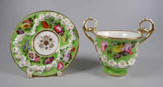 A RARE NANTGARW PORCELAIN CABINET CUP & STAND, circa 1818-20, of slightly flared u-shape in
