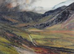 SELWYN JONES watercolour - expansive view of Nant Ffrancon, Snowdonia, signed with initials and