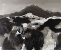 GWILYM PRICHARD ink on paper - Pembrokeshire hillside cottage and lane, entitled verso 'St David'