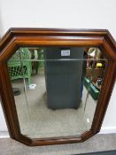 Wooden framed bevelled glass hexagonal shaped wall mirror