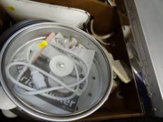 Box of household electrical items including Phillips recordable DVD player etc E/T