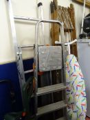 Quantity of metal and wooden stepladders and Black & Decker garden strimmer E/T