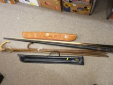 Quantity of snooker cues, walking sticks etc