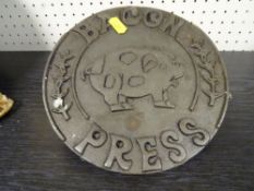 Cast bacon press with wooden handle