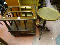 Reproduction Canterbury and a small piecrust leather topped wine table