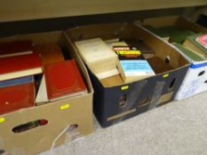 Three boxes of well bound books including many Dickens editions and other well bound series of