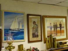 JACK VETTRIANO print, print of an old man entitled 'Gayly the Troubadour' and a print of a sailing