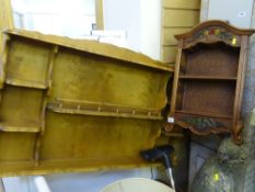 Shaped and galleried wall hanging unit and another