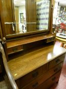 1930's single door oak wardrobe with lower base drawer and a similar style dressing table