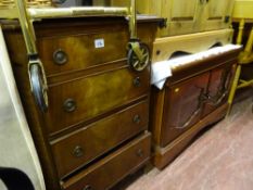 Small narrow chest of drawers, small narrow four drawer graduated chest and a two door entertainment