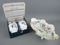 Boxed pair of Royal Worcester egg coddlers and an Aynsley 'Pembroke' shell dish