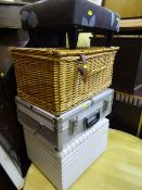 Parcel of items including flight case, wicker basket, footstool etc