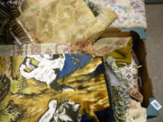 Box of mixed linen, cushion covers, footstool etc