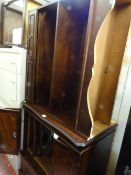 Dark wood inlaid entertainment unit, nest of three tables and a two shelf bookcase
