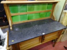 Pine two door washstand with tiled back