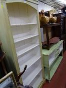 Modern six shelf slim bookshelf and a similar base unit with two central drawers