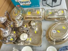 Excellent ensemble of electroplate including four food warmers, galleried tray and a five piece