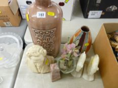 Novelty vase, German vase, pair of horse bookends and a bust of Gionelli